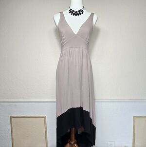 Boston Proper Taupe and Black High-Low Maxi Dress